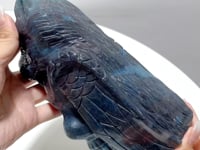 Large Trolleite Stone Wolf Head With Skull Carving