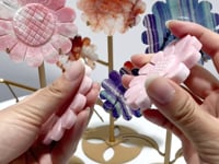 3 Pieces Sunflower Carving With Stand Pink Opal Fluorite Fire Quartz#1