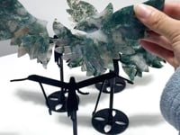 4 Pairs Small Moss Agate Angel Wing Carving With Stand