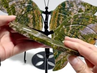 2 Pairs 8th Vein Ocean Jasper Butterfly Wing Carving With Stand