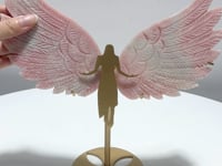 Cute Pink Opal Angel Wing Carving With Stand