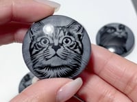 Black Obsidian Engraved Cat Round Slices DIY Accessories Wholesale