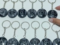 Black Obsidian Engraved Dog Round Slices Keychain Wholesale