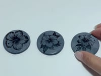 4cm Black Obsidian Hawaiian Flowers Engraved Round Slices DIY Wholesale