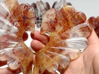 3 Pieces Beautiful Fire Quartz Heart Wing Carving With Stand