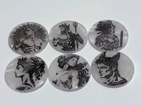 Clear Quartz Engraved Olympian Gods Round Slices DIY Accessories Wholesale