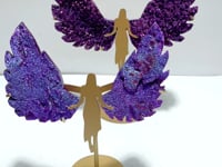 2 Pairs Aura Quartz Cluster Angel Wing Carving With Stand