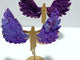 2 Pairs Aura Quartz Cluster Angel Wing Carving With Stand