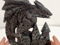 9.4in Unique Yooperlite Flying Dragon With Castle Carving (UV-Reactive)