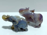 Unique 2 pieces Geode Agate Druzy Elephant Carving