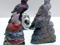 4 Pieces Ocean Jasper Peacock Peafowl Carving