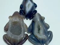 3 Pieces Large Beautiful Geode Druzy Agate Frog Carving