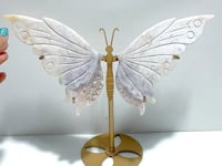 Beautiful Flower Agate Butterfly Wing Carving With Stand