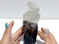 Unique Smoky Quartz Flying Dragon Castle Carving