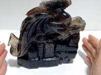 Smoky Quartz Flying Dragon Castle Carving
