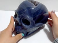 Geode Druzy Agate Large Skull Carving