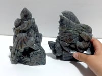 2 Pieces Labradorite Flying Dragon Castle Carving