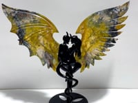 Unique Ocean Jasper Demon Angel Wing Carving With Stand