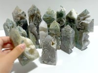 14 Pieces White Geode Druzy Moss Agate Tower Point