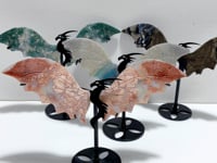 4 Pairs Flying Dragon Wing With Stand Moss Agate Trolleite Stone Pink Agate