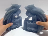 2 Pieces Beautiful Blue Angelite Flying Dragon Castle Carving