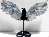 Unique Moss Agate Eagle Wing Carving With Stand