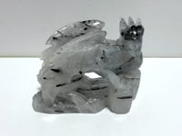 Unique Black Tourmaline Flying Dragon Castle Carving