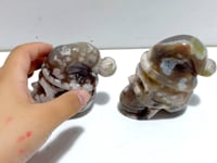 2 Pieces Sakura Flower Agate Christmas Hat Skull Carving