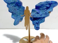 Blue Aura Quartz Cluster Angel Wing Carving With Stand