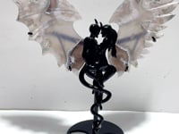 Unique Black Sakura Flower Agate Demon and Angel Wing Carving With Stand