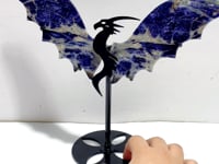 Unique Blue Sodalite Flying Dragon Wing Carving With Stand