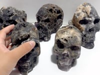 5 Pieces Druzy Geode Purple Fluorite Skull Carving