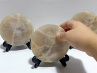 3 Pieces Blue Moonstone Round Plate Home Decoration With Plastic Base