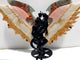 2 Pairs Demon And Angel Wing Carving With Stand Africa Blood Stone Pink Afghanistan Jade