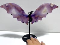 Unique Purple Flower Agate Flying Dragon Wing Carving With Stand