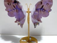 Unique Purple Flower Agate Butterfly Wing Carving With Stand