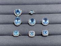 8 Pieces Beautiful High Quality S925 Sterling Silver Cut Faceted Aquamarine Different Styles Ring