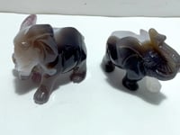 2 Pieces Amethyst Mixed Geode Agate Druzy Elephant Animal Carving #A09