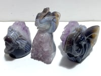 3 Pieces Amethyst Mixed Geode Druzy Agate Elephant Animal Carving #A14