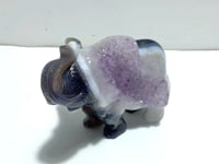 Unique Amethyst Mixed Geode Druzy Agate Elephant Animal Carving #A16