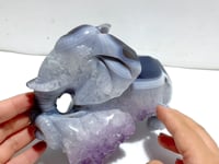 Unique Amethyst Mixed Geode Druzy Agate Elephant Animal Carving #A17