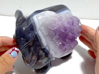 Unique Amethyst Mixed Geode Druzy Agate Elephant Animal Carving #A15