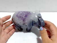 Unique Amethyst Mixed Geode Druzy Agate Elephant Animal Carving #A12