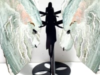 2 Pairs Stripe Moss Agate Slab Angel Wing With Stand