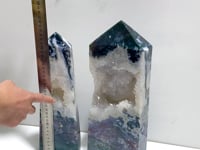 2 Pieces Large Geode Druzy Moss Agate Tower Point