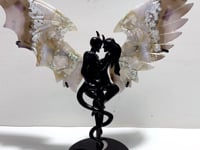 Unique Sakura Flower Agate Demon and Angel Wing Carving With Stand