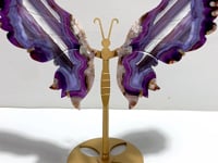 Unique Purple Sakura Flower Agate Butterfly Wing Carving With Stand