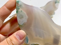 Green Sakura Flower Agate Butterfly Wing Carving With Stand