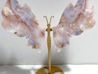 Unique Sakura Flower Agate Butterfly Wing Carving With Stand