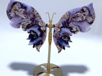 Unique Purple Sakura Flower Agate Butterfly Wing Carving With Stand